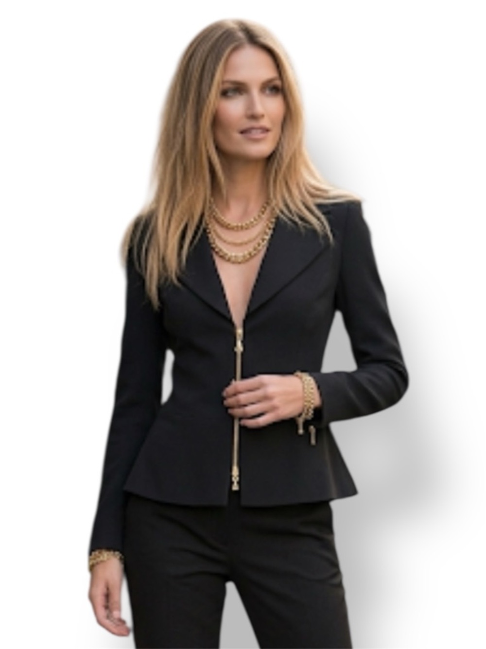 ICEBERG Italy Structured Peplum Blazer Jacket Gold Dual Zip In Black Size